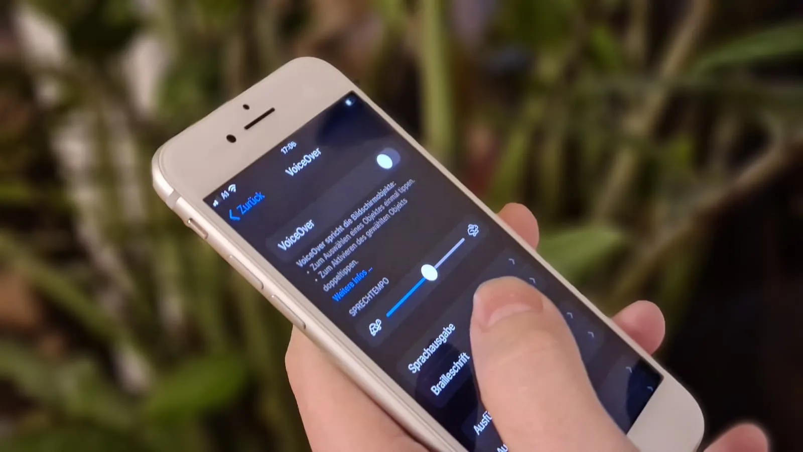 Settings menu on the iPhone for the screen reader VoiceOver.